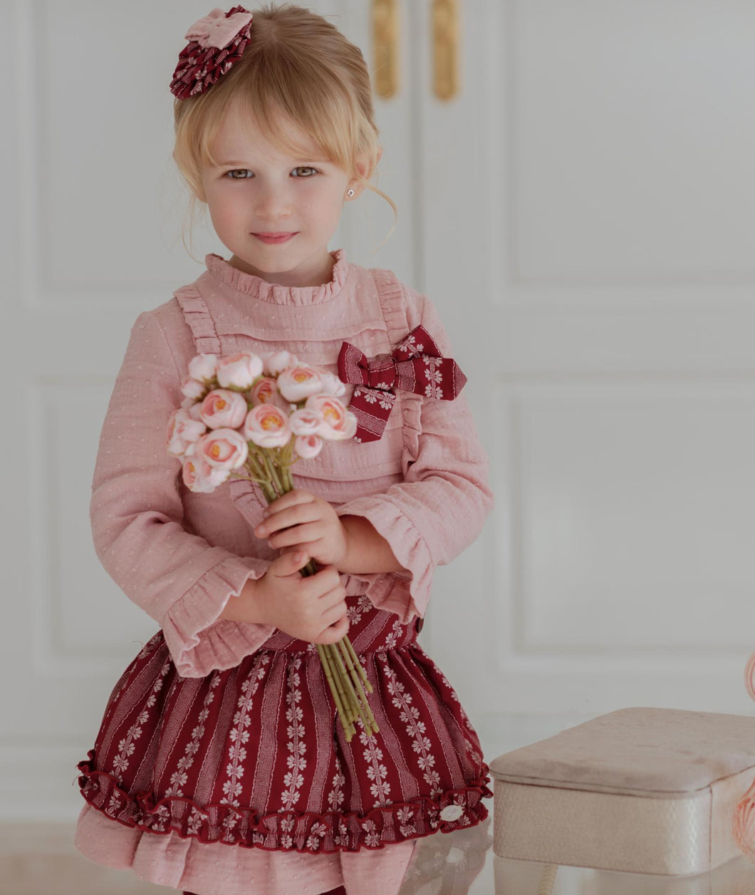 Burgundy Floral Skirt Set + Headband