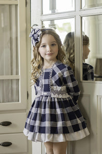 Navy Checkered Dress + Headband